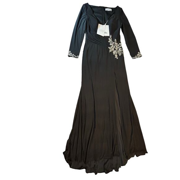 NWT - IEENA for Mac Duggal Black Embellished Faux Wrap Jersey Gown - Size 10 - Picture 16 of 16